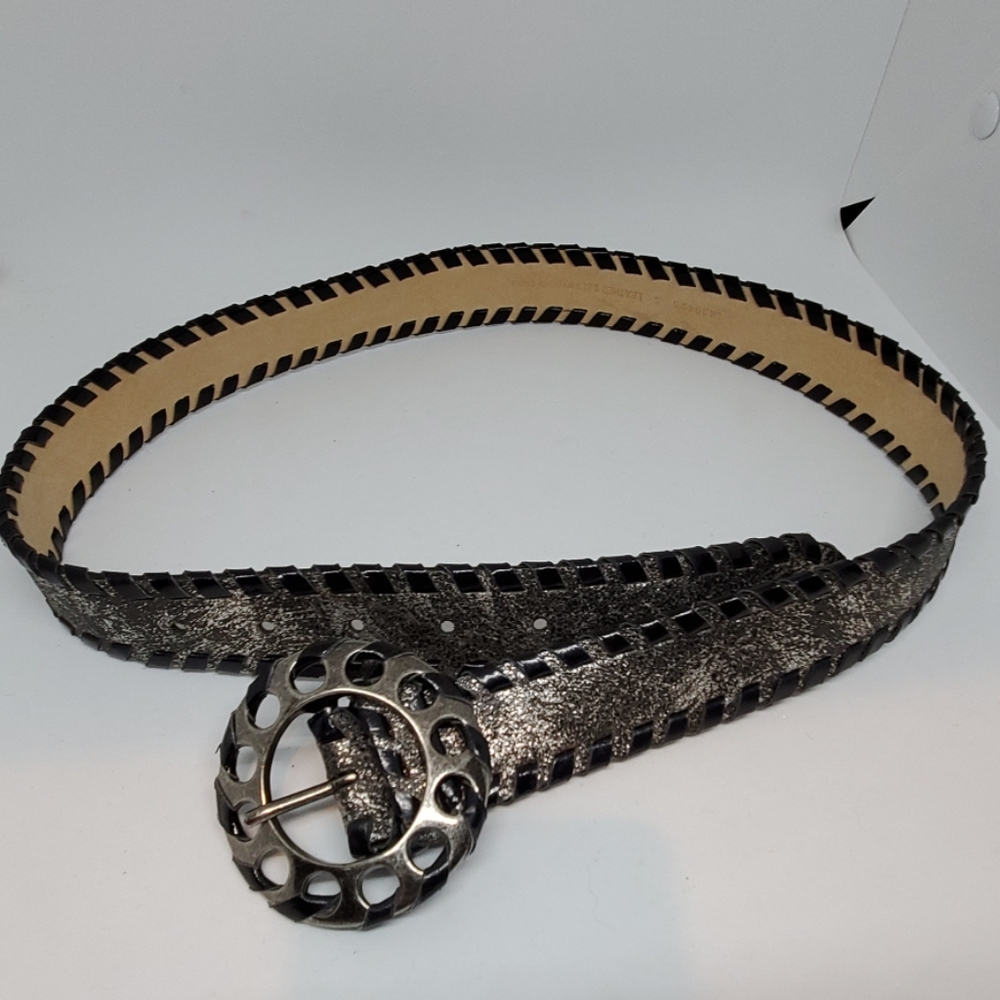 Silver & Black Mottled Faux Leather Belt S